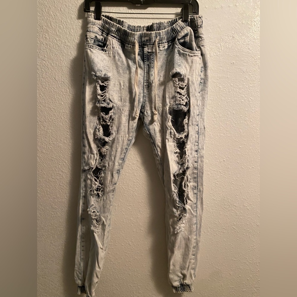 American Bazi distressed denim joggers